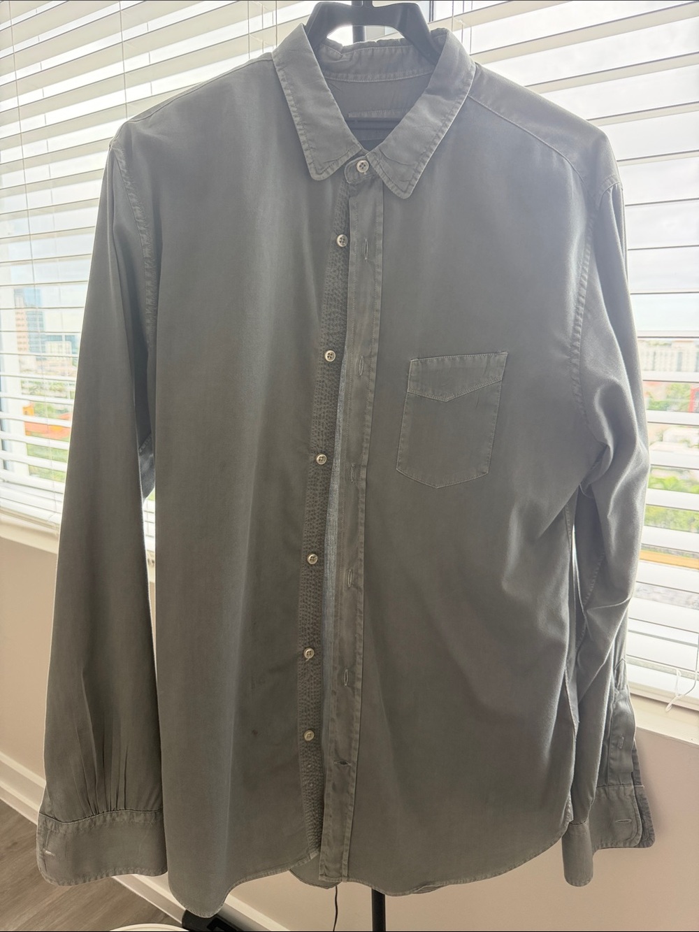 Officine Generale Men's Slate Gray Button-Down Shirt Medium